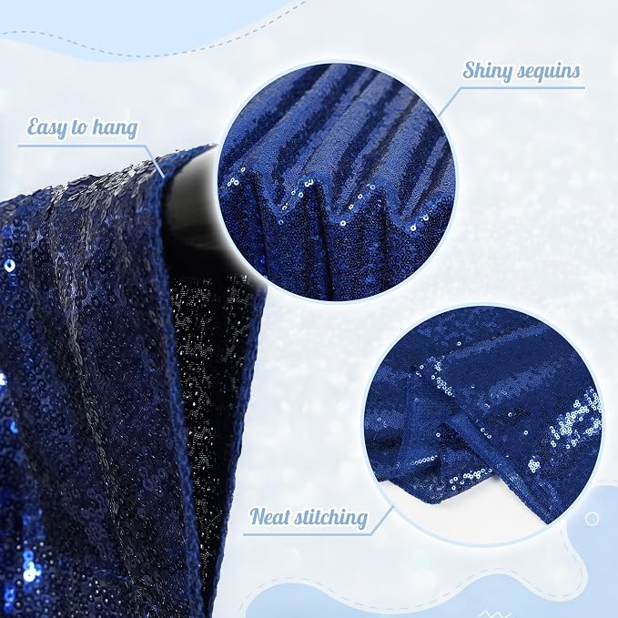 PartyDelight Navy Blue Sequin Backdrop Curtains 2x8ft 2 Panels | Sparkly 3mm - Image 2
