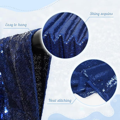 PartyDelight Navy Blue Sequin Backdrop Curtains 2x8ft 2 Panels | Sparkly 3mm - Image 2