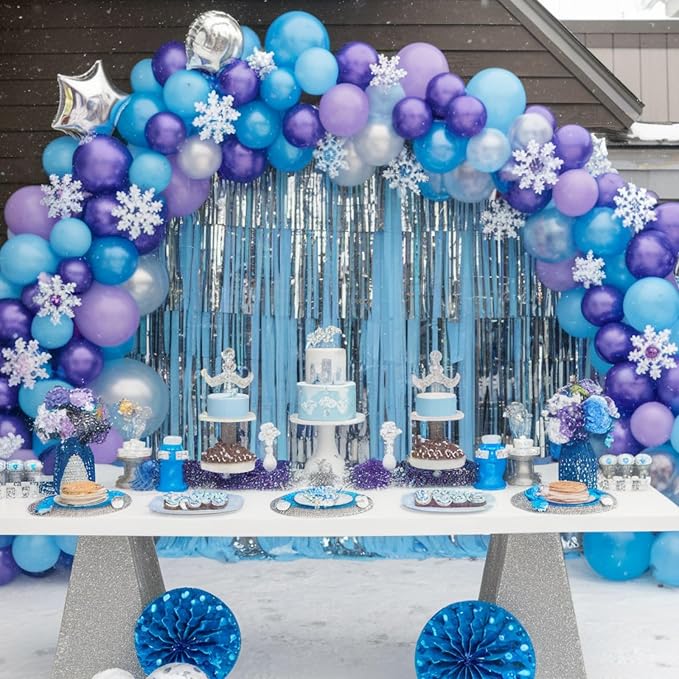 Frozen Balloons, 12 Inch Blue and Purple Balloons, Metallic Silver Blue Frozen - Image 6