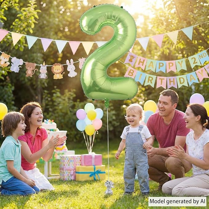 Light Green Number 2 Balloon 40 Inch, Shiny Metallic Foil Party Supplies | - Image 6