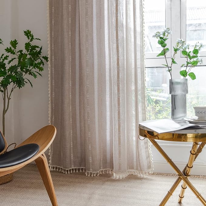 Linen Embroidery Striped Farmhouse Curtains - Image 5