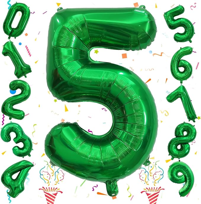 40 Inch Dark Green 5 Number Balloons, Large Foil Self Inflating 5th Birthday by Isndare