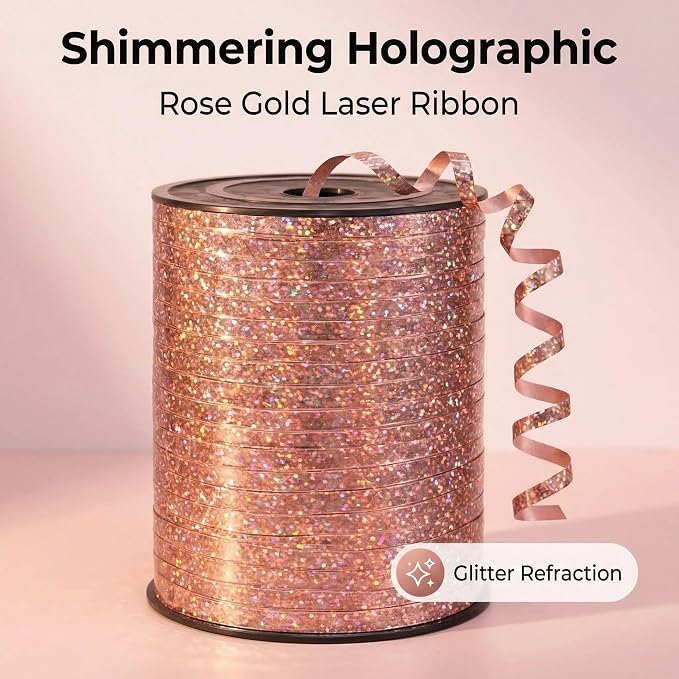 500 Yards Curling Crimped Ribbon Rose Gold Balloon String Shiny Metallic Roll - Image 3