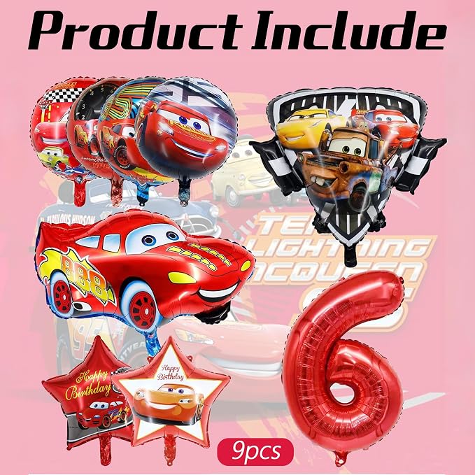 9 Pcs Car Theme Happy Birthday Decorations, Cute Cartoons Party Decorations - Image 3