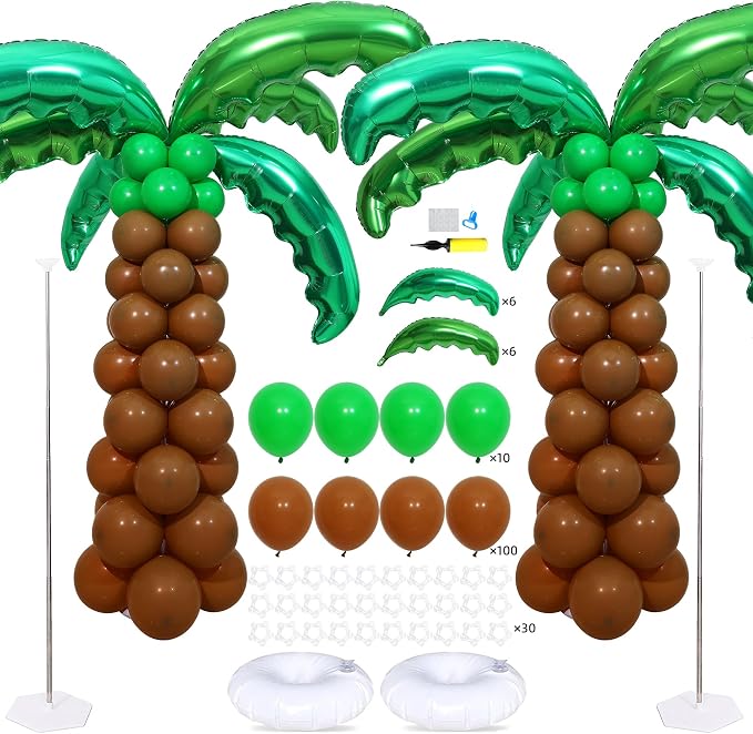 2 Sets Palm Tree Balloon Column Kit, Tropical Green Tan Balloon Tower by KINNOGOLDLEAF