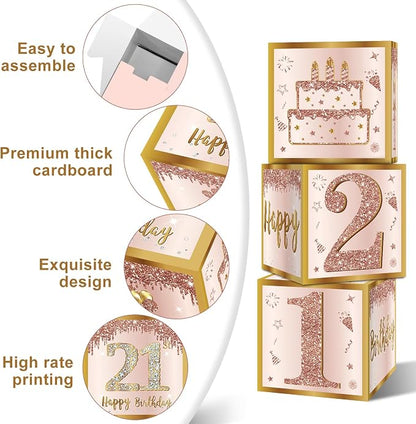 Guiruiy 3Pcs 21st Birthday Decorations Balloon Gift Boxes - Image 3