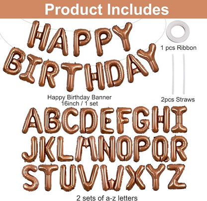 TONIFUL 65 Pcs 16 Inch Brown Happy Birthday Balloons and 2 Sets A-Z Foil - Image 2