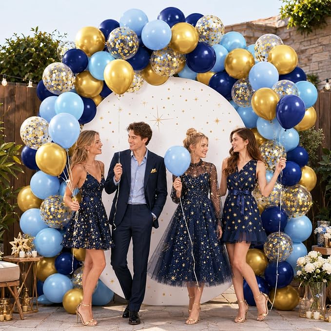 Metallic Chrome Blue Gold Balloons - Image 4