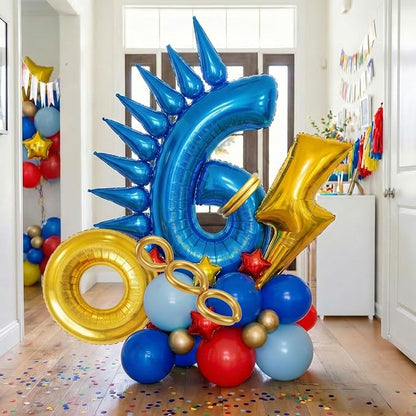 Speed Hedgehog 6th Birthday Balloon Centerpiece Set Royal Blue Red Gold Latex by KozeeBalloons%E2%80%94%E2%80%94ColorMatters
