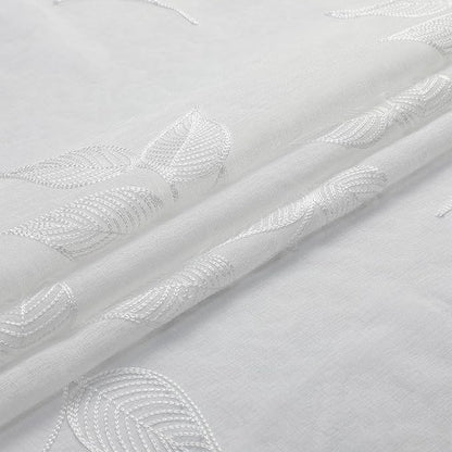 White Sheer Curtains Leaf Embroidered 63 Inches Long 2 Panels | Light Filtering - Image 7
