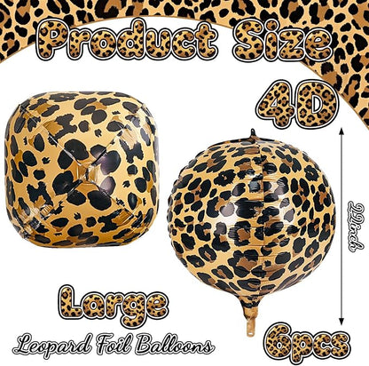Cheetah Print Balloons 6 Pcs Leopard Foil Balloons 22 Inch 4D Round Safari - Image 2