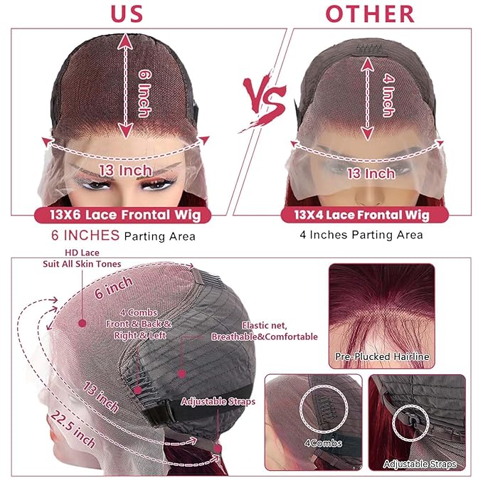 BVLBVL Burgundy Wig Human Hair 28 Inch 99j 13x6 HD Lace Front Wigs Human Hair 250 Density Deep Wave Human Hair Wig Pre Plucked Wet And Wavy No Tangle No Shedding Triple Lifespan 3x