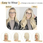SEGO Hair Toppers for Women Real Human Hair With Bangs, 7 * 13CM Silk Base 100% Remy Human Hair Clip in Top Wiglet Hairpieces Add Volume /18 Inch Platinum Blonde