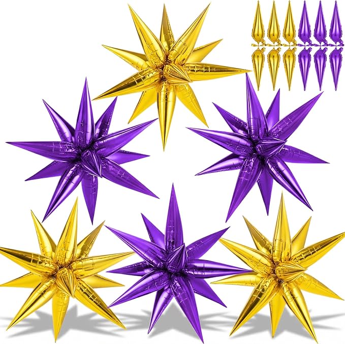 74 PCS Purple Gold Star Balloons Foil, 26 Inch Large Explosion Cone Balloons by GCTWFYK