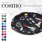 Lay-n-Go Cosmo Layflat Drawstring Cosmetic & Makeup Bag Organizer w/Zipper Pocket, Brush Loops & More, Cinch to Close, Lay Flat to Use, Durable, Machine Wash, Travel Toiletry Bag (20", Lips/Black)