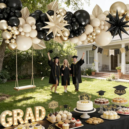 Black and Gold Balloon Arch Kit 138Pcs Chrome Gold Sand White Star Foil Balloons - Image 3