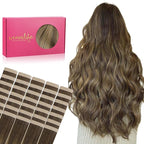 WENNALIFE Tape in Hair Extensions Human Hair, 40pcs 80g 12 inch Balayage Chocolate Brown to Caramel Blonde Hair Extensions Real Human Hair Straight Tape in Extensions Reusable Real Hair Extensions