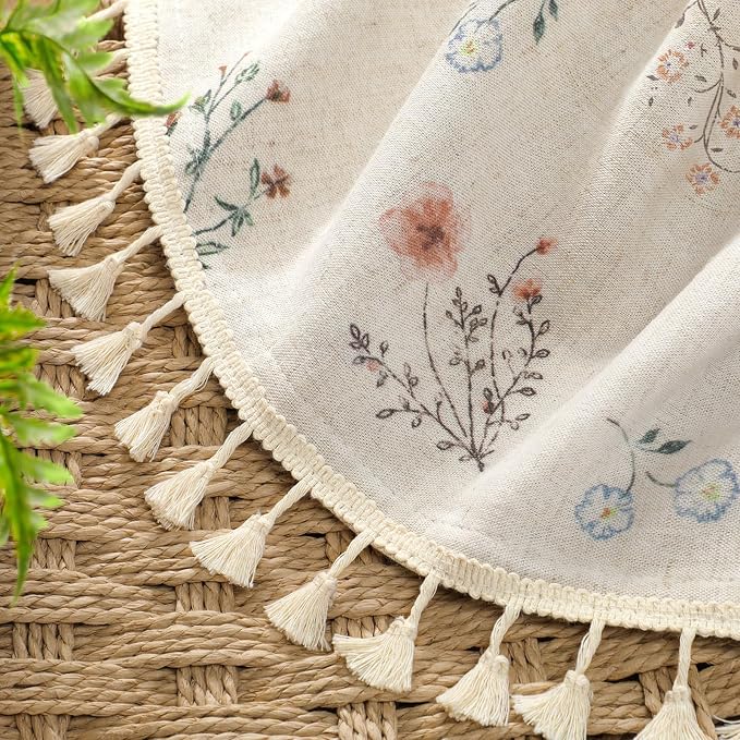 Boho Floral 100% Blackout Curtains 90 Inch 2 Panels Linen Texture | Farmhouse - Image 4