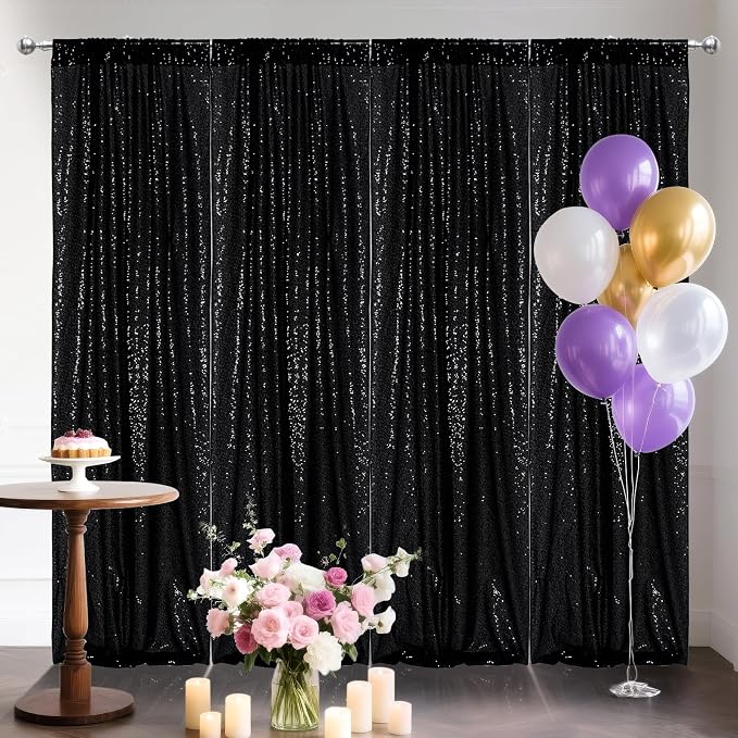 PartyDelight Black Sequin Backdrop Curtains 2x8ft 4 Panels | Sparkly 3mm sequins - Image 3