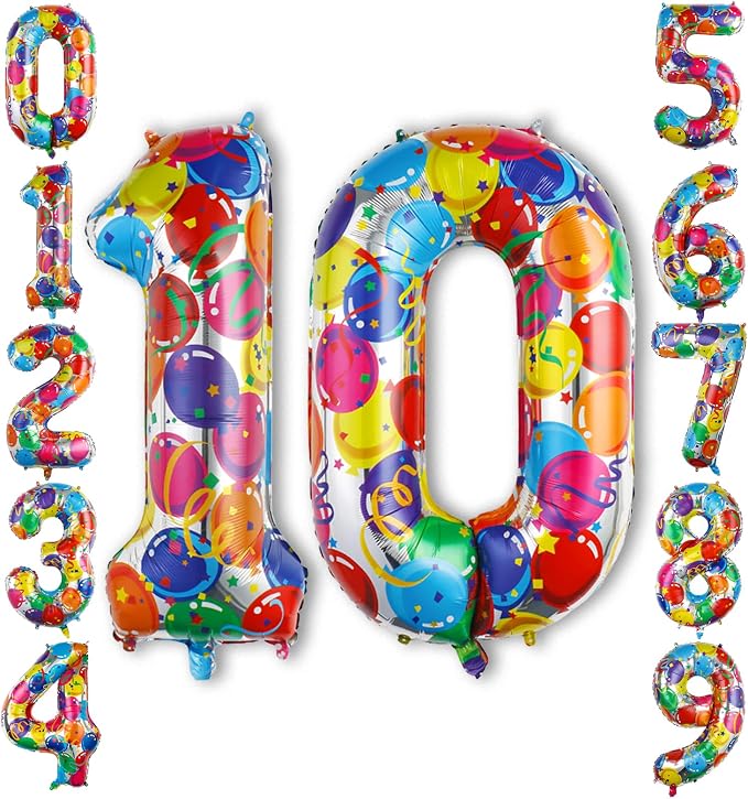 Rainbow Number 10 Balloon, 40 Inch Mylar Foil Balloons by Unknown