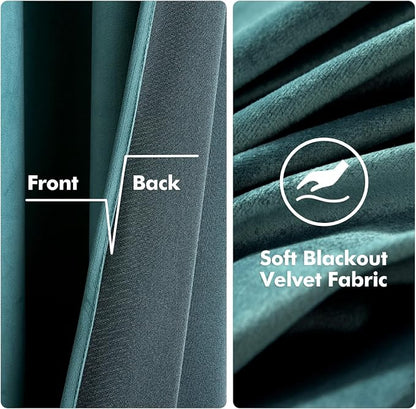 MIULEE Velvet Curtains Teal 52 x 72 Inch Length Set of 2 | Grommet Drapes - Image 3