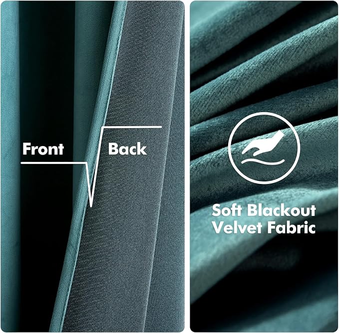 MIULEE Velvet Curtains Teal 52 x 108 Inch Length Set of 2 | Extra Long Grommet - Image 3