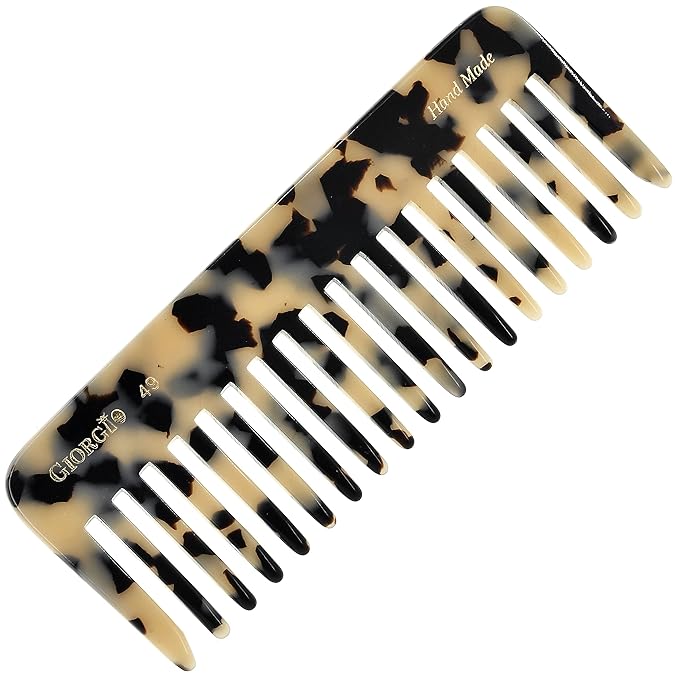 Giorgio G49 White Tokio, Large 5.75 Inch Detangling Comb, Wide Teeth for Thick Curly Wavy Hair. Long Hair Detangler Comb For Wet and Dry. Handmade of Quality Cellulose, Saw-Cut, Hand Polished