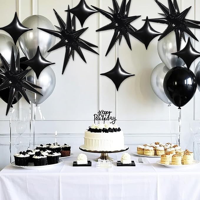 TONIFUL 18Pcs 22Inch Black Large Explosion Star Mylar Balloons and 10Inch Four - Image 4