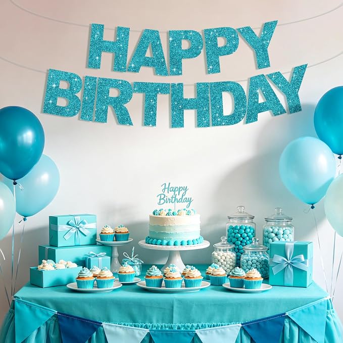 BEISHIDA Pre-Strung Lake Blue Happy Birthday Banner Party Sign Decoration | - Image 4