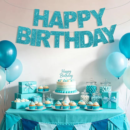 BEISHIDA Pre-Strung Lake Blue Happy Birthday Banner Party Sign Decoration | - Image 4