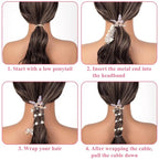 4PCS Rose Bead Spiral Hair Ties, 4 Colors Butterfly Floral Phone Cord Ponytail Holders for Women, Elegant Rubber Hair Coils, Stylish Hair Accessories for Party, Daily Use