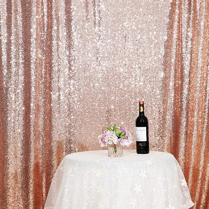 Eternal Beauty Rose Gold Sequin Backdrop Curtains, 2 Panels 4x8FT | 3mm Sparkle - Image 2