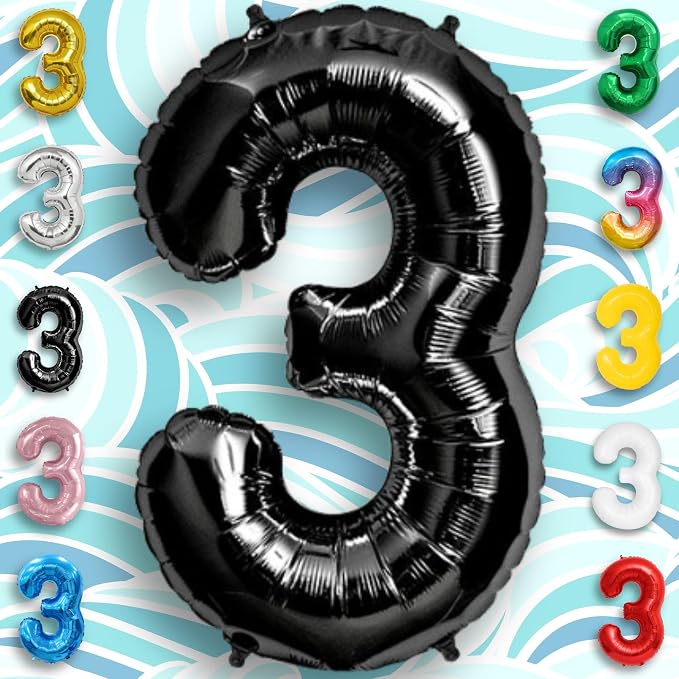 Black Number Balloon 3 Mylar Foil Balloons 16 inch Small - Image 3