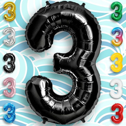 Black Number Balloon 3 Mylar Foil Balloons 16 inch Small - Image 3