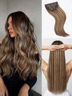 LUVME Straight Seamless 110g 7Pcs Clip in Hair Extensions Full Max with 16inch Remy Human Hair Extensions, Highlight Color 100% Real Soft Human Hair