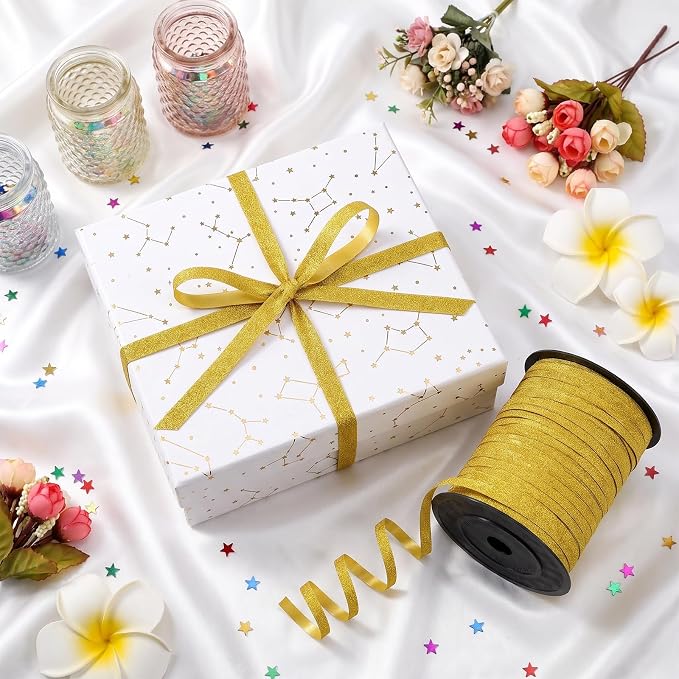 Gold Glitter Curling Ribbon, Kaluofan 1/5" Wide x 500Yd Ribbons - Image 2