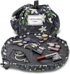 Lay-n-Go Cosmo Drawstring Cosmetic & Makeup Bag Organizer - Portable Drawstring Makeup Bag w/Zipper Pocket, Makeup Loops & More - Durable, Machine Washable Toiletry Bag (20", Floral Large)