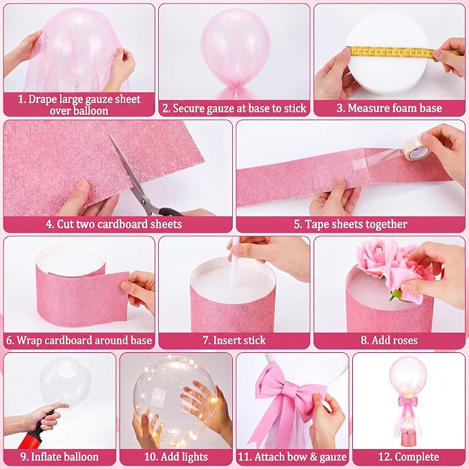 4 Set Pink Bow Balloons Baby Shower Table Centerpiece Decor Coquette Pink Bow - Image 2