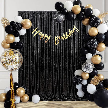 Black Sequin Backdrop Curtains 2 Pcs 5ftx8ft Sparkle Backdrop Drapes | Glitter - Image 4