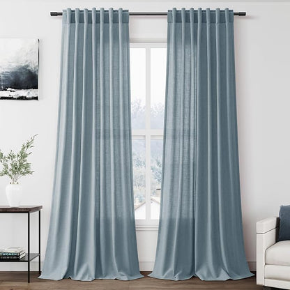 Light Blue Linen Curtains 90 Inch Long 2 Panels Set by Nanspring
