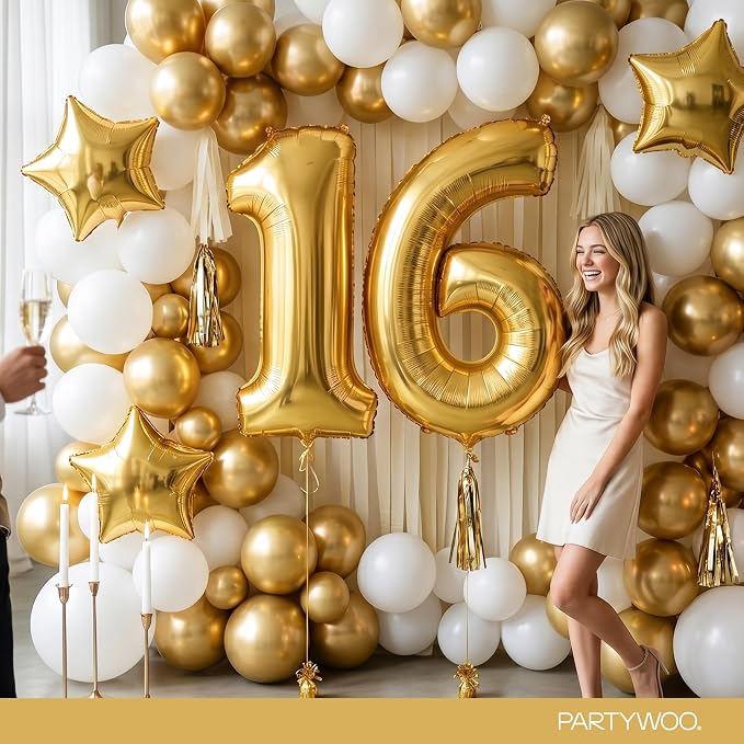 PartyWoo Number Balloons 40 Inch Gold Number 1 Kit 25pcs - Image 4