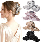 4Pcs Satin Hair Claw Clips Set, Large Silk-Like Hair Jaw Clamps in Champagne-Pink-Black-Gray, Non-Slip Strong Hold Hair Accessories for Thin/Medium/Thick, Stylish Hair Grips for Women Girls