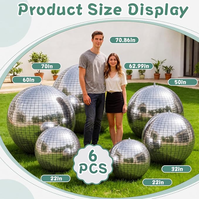6 Pcs Giant Metallic Party Balloons, Birthday Wedding Bridal Shower Disco Party - Image 2