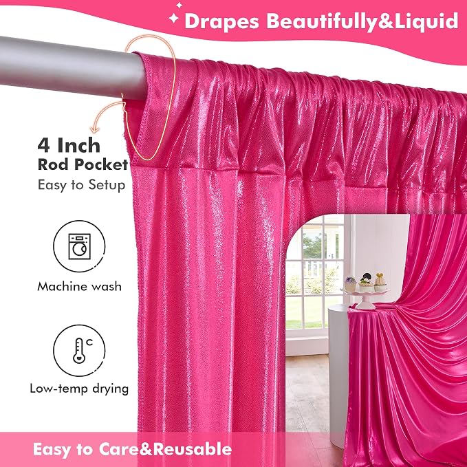 20x10ft Shimmer Hot Pink Sequin Backdrop Curtain - Image 3