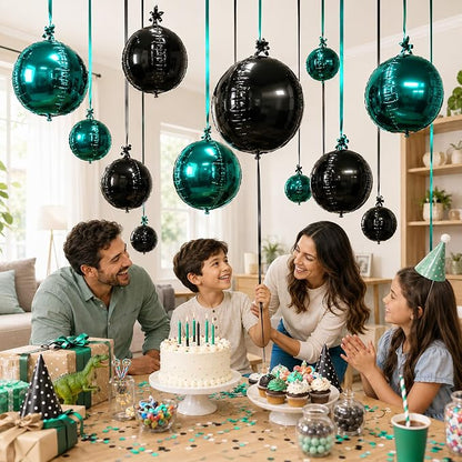 Emerald Green Black Round Foil Balloons - Image 9