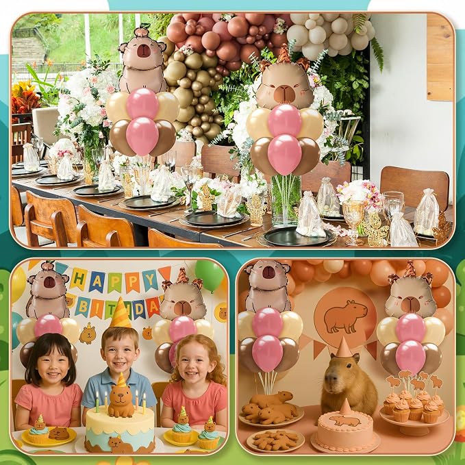 Seematn 2 Set Capybara Balloon Stand Kits Pastel Pink and Orange Balloons - Image 7