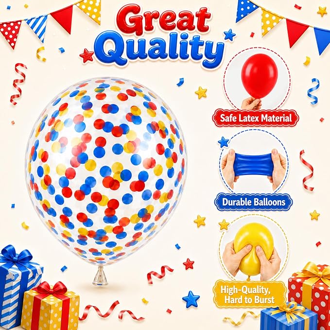 Carnival Balloons for Kids Party Decor | 12 Inch Red Yellow Blue Carnival - Image 3