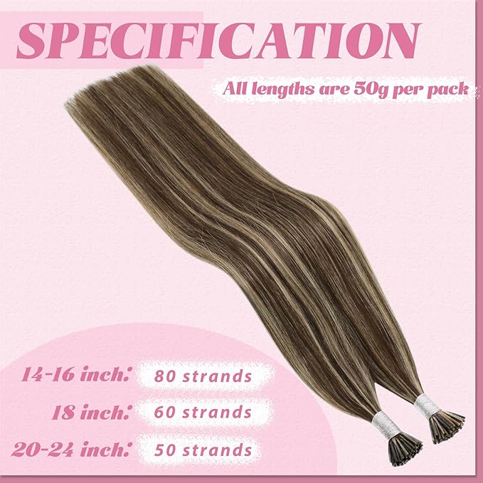 YoungSee I Tips Hair Extensions Real Human Hair Highlight I Tip Hair Extensions Dark Brown Highlighted Blonde Itips Hair Extension Remy for Office 22 Inch 50g 50s