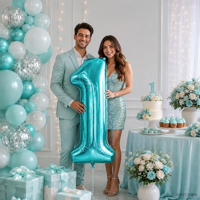 KatchOn Teal Number Balloon For Under the Sea Party Decorations 40 Inch | - Image 5