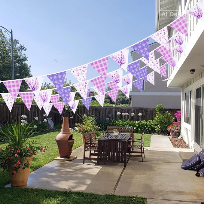 G2PLUS Purple Triangle Bunting Banner, 39FT Extra Long Reusable Cotton Triangle - Image 4